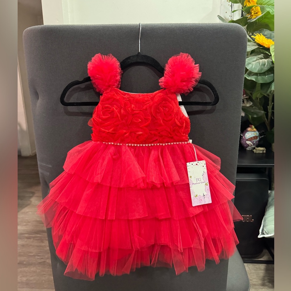FINAL SALE✨

PINK GIRLS Red Tulle Dress with Floral Accents